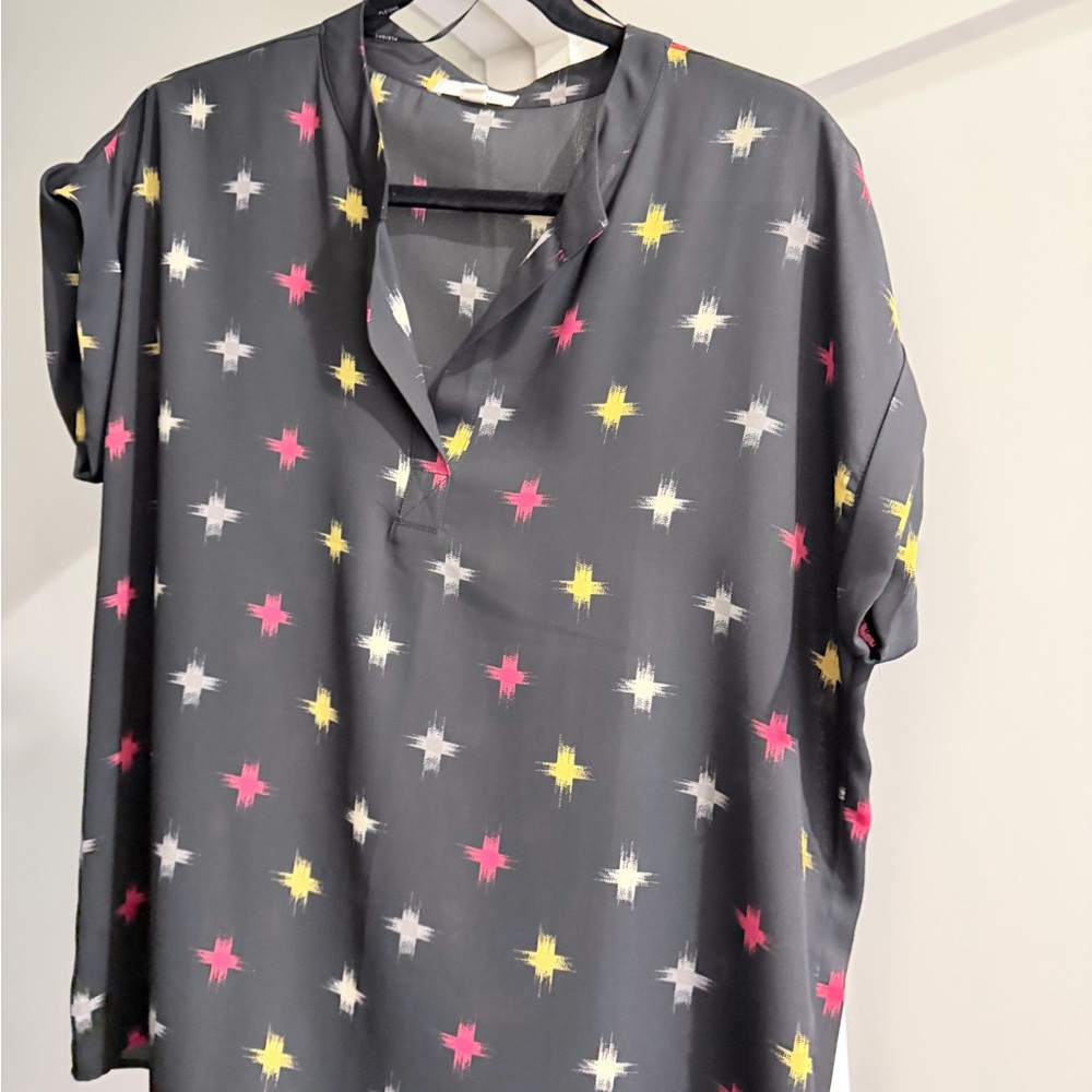 Pleione Gray Blouse with Pink and Yellow Accents